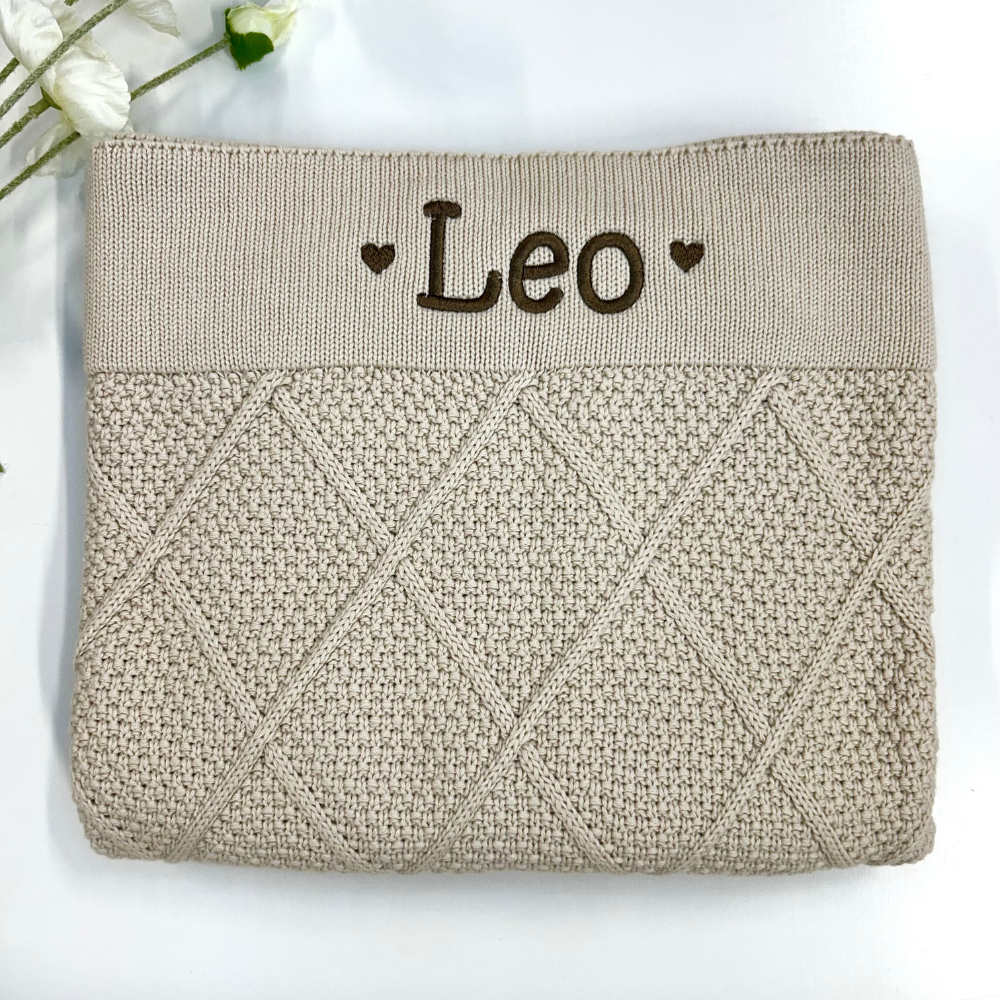Personalised Diamond Knit Baby Blanket - Oatmeal
