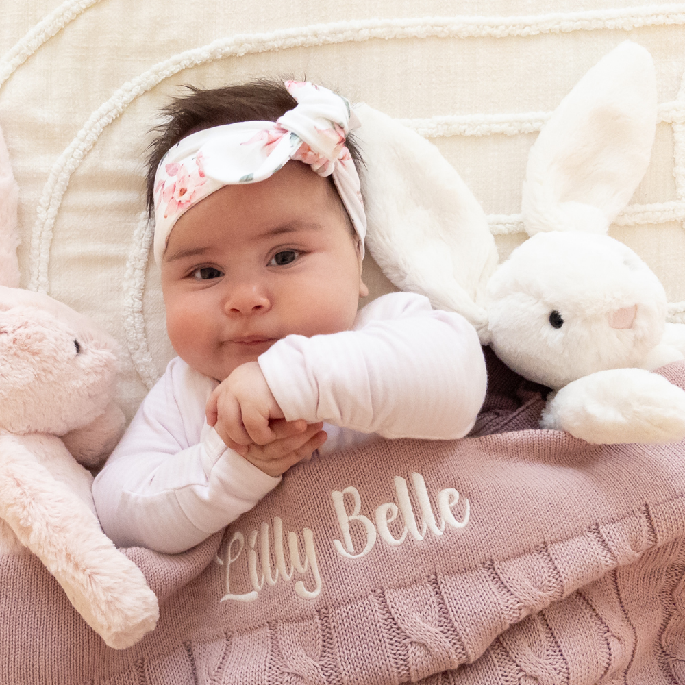 Personalised Baby Blanket - Mauve Cable Knit