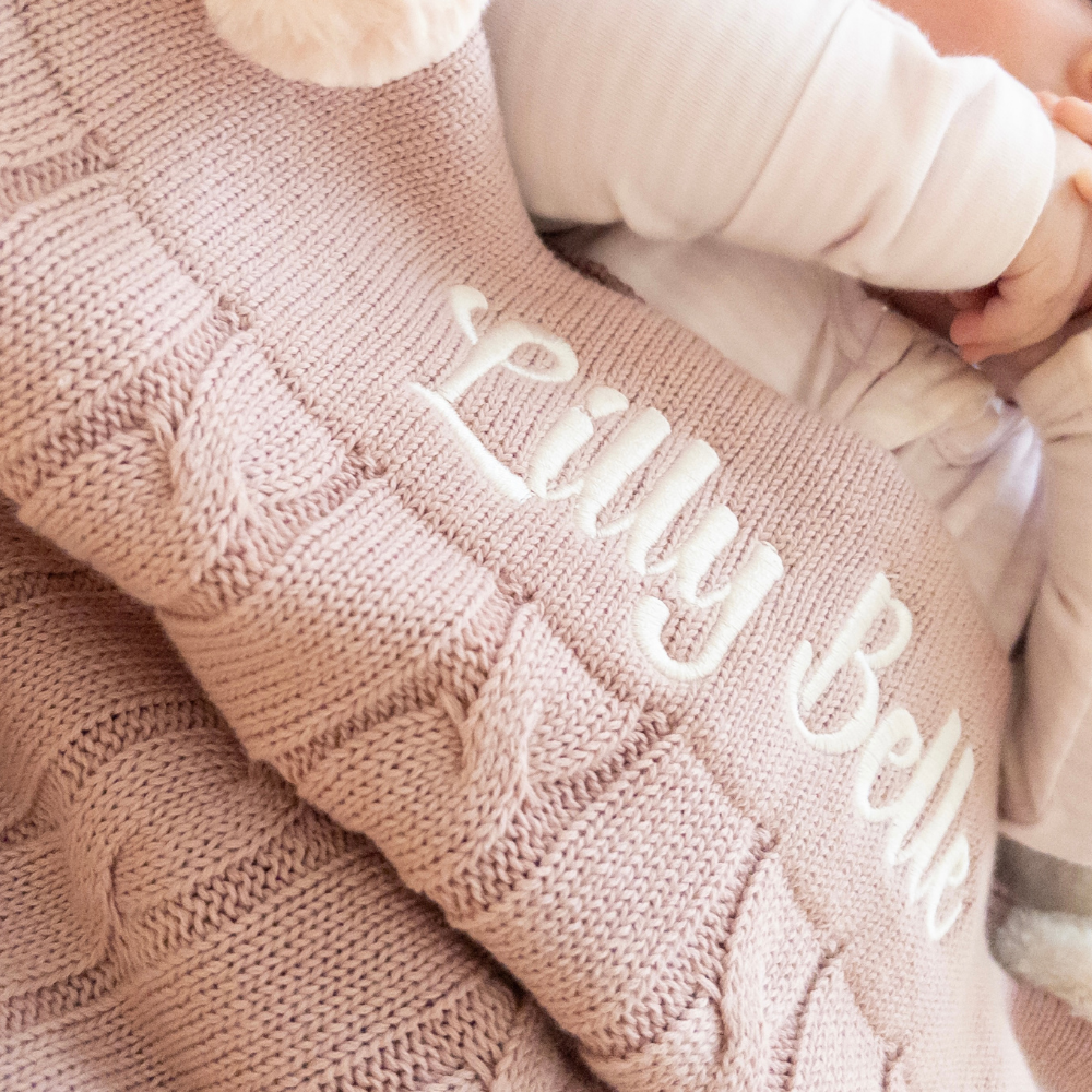 Personalised Baby Blanket - Mauve Cable Knit