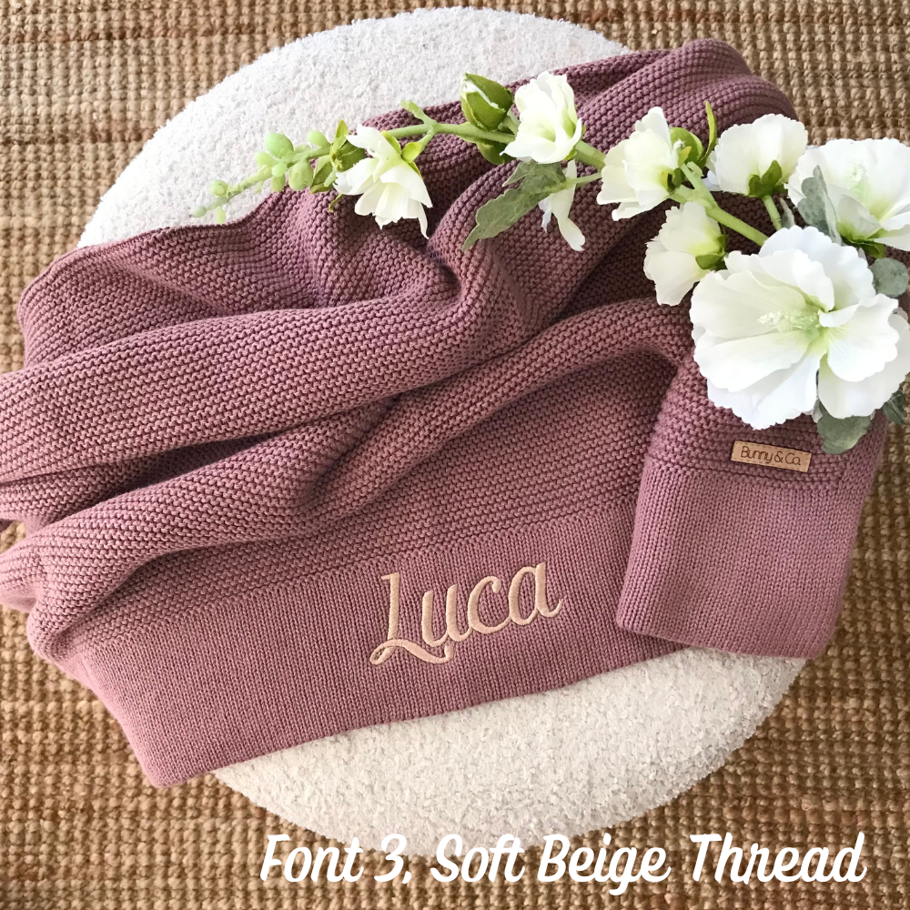 Personalised 100% Cotton Knit Baby Blanket - Dusty Plum