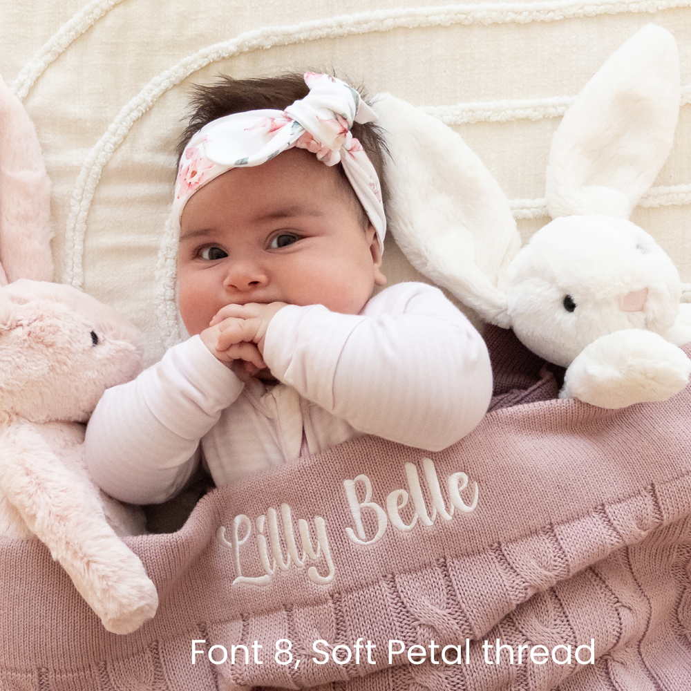 Personalised Baby Blanket - Mauve Cable Knit