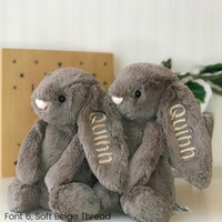 Personalised Truffle Jellycat Bunny & Olive Cable Knit Blanket