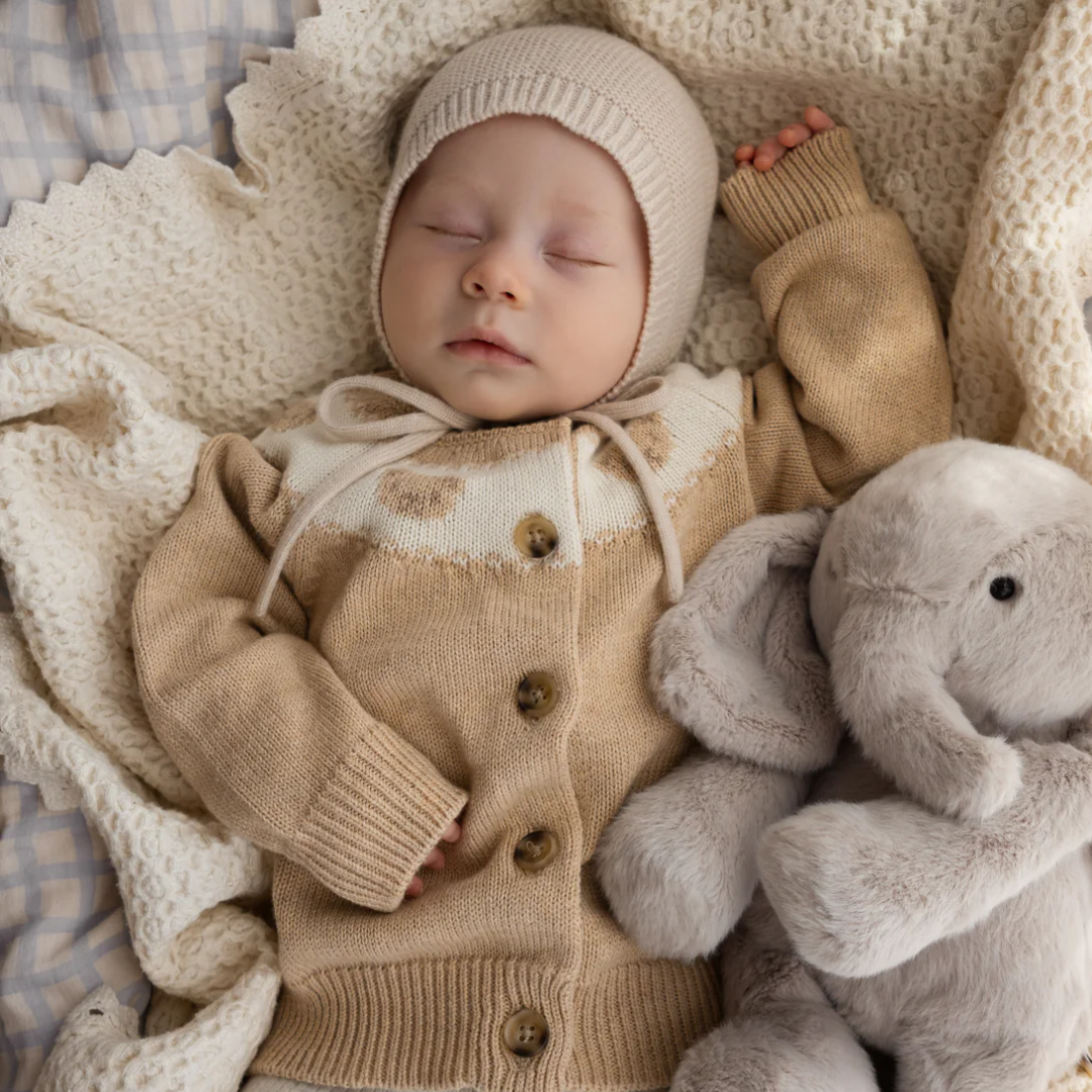 Personalised Grey Diamond Knit Blanket & Elephant Baby Hamper - Baby Boy