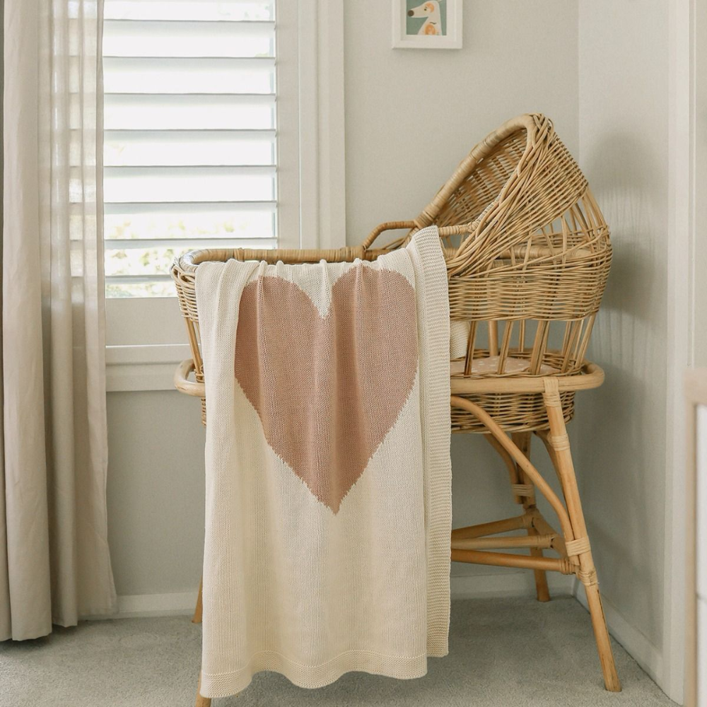 Alimrose Heart Blanket  - Natural & Pink