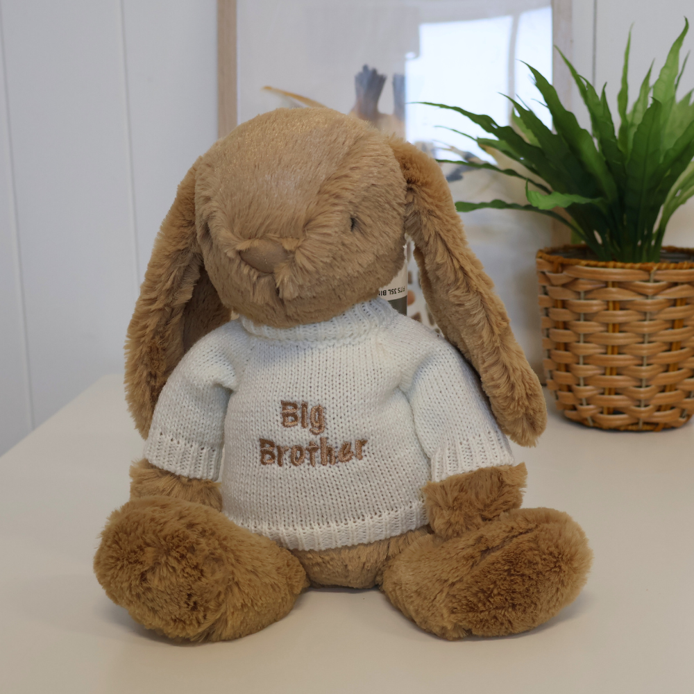 Older Sibling Gift - Bunny & Big Brother Jumper - Caramel