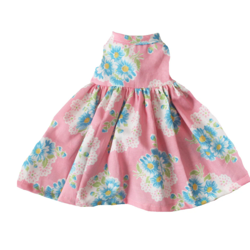 Alimrose Doll Dress Blue Pink Daisy (Fits MEDIUM Jellycat Bunny)