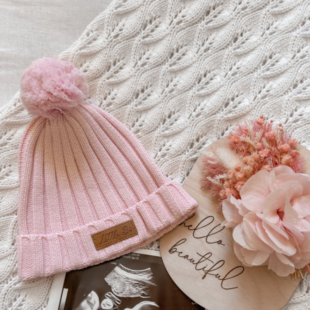 Little B's Knitted Cotton Rib Beanie - Pink