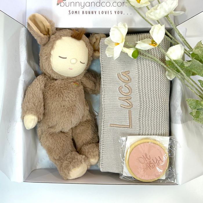 Personalised Stone Knit Blanket & Cozy Dinkum Gift Set - Mousy Pickle