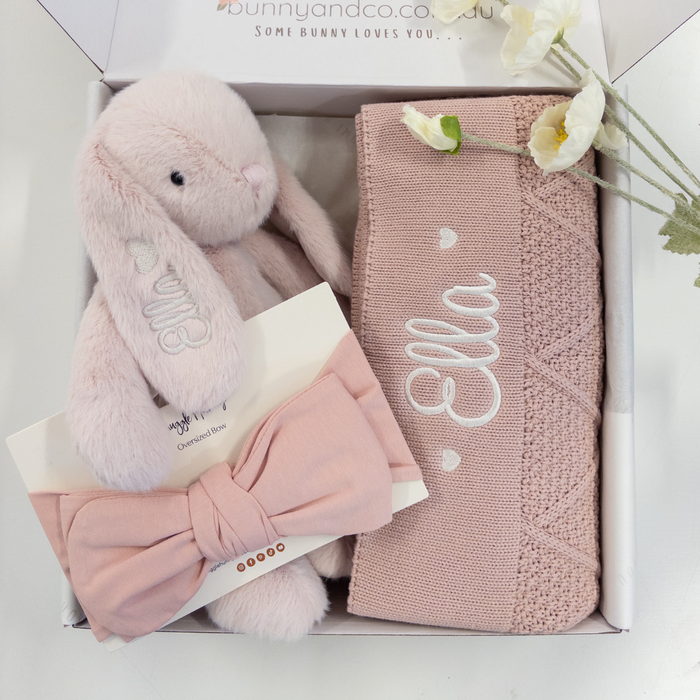 Personalised Bunny & Blanket Gift Hamper - Blossom & Bow