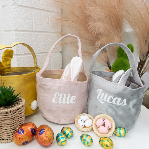 Personalised Easter Basket Small Bunny Ears - Yellow