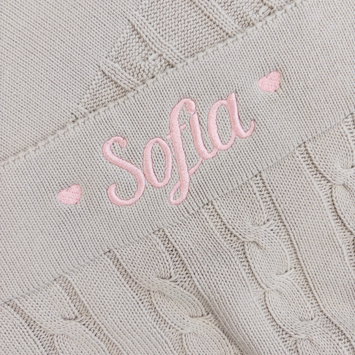 Pre-Stitched "Sofia" Stone Knit Blanket with hearts