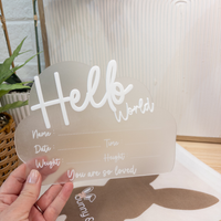 Birth Announcement Plaque - Hello World Frosted Cloud