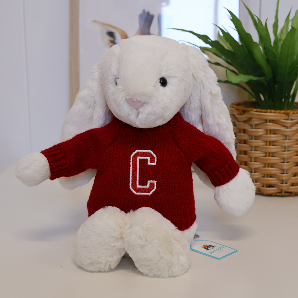 Personalised Christmas Bunny Jumpers - Red & Cream (MEDIUM)