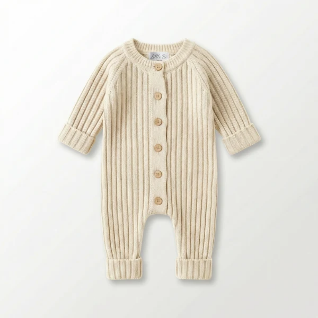 Little B's Knitted Cotton Rib Romper - Honey Milk