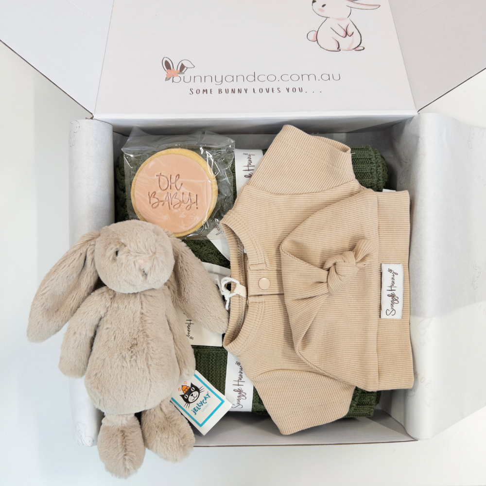 Personalised Small Beige Jellycat Bunny & Snuggle Hunny Gift Hamper (NEW!)