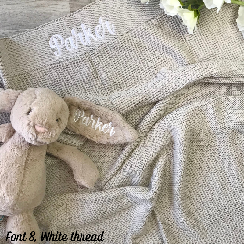 Personalised 100% Cotton Knit Baby Blanket - Stone