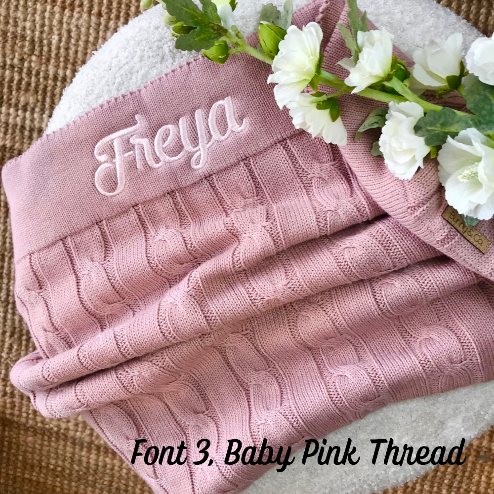 Personalised Cable Knit Baby Blanket - Mauve