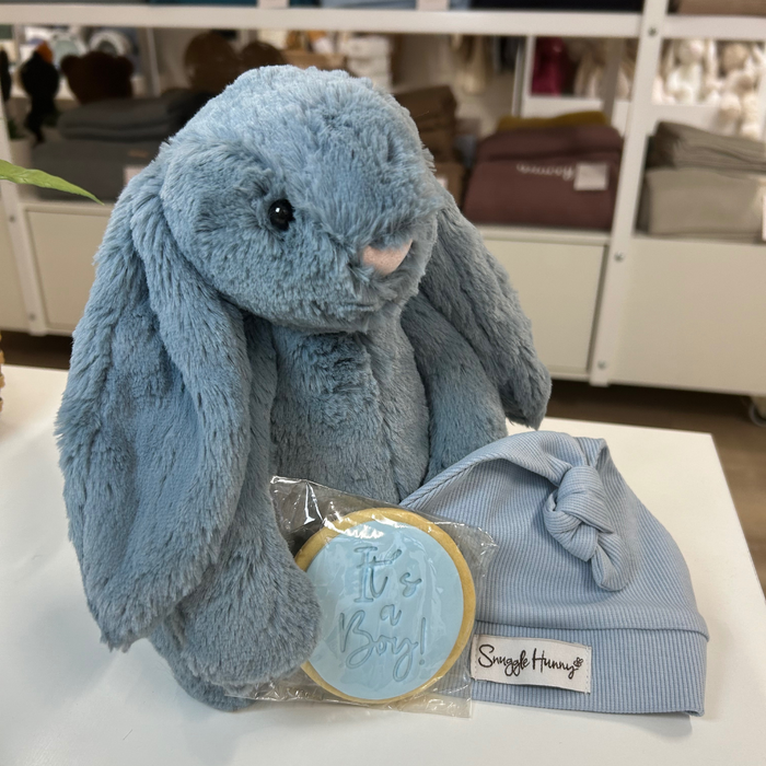 Personalised Dusky Jellycat Bunny Gift Hamper - It's A Boy!