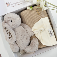 Personalised Beige Snuggle Bunny & Beige Knit Blanket Gift Set