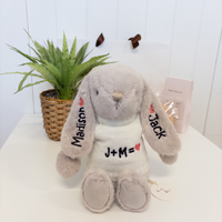 Valentines Day Gift - Personalised Snuggle Bunnies & Jumper - Beige