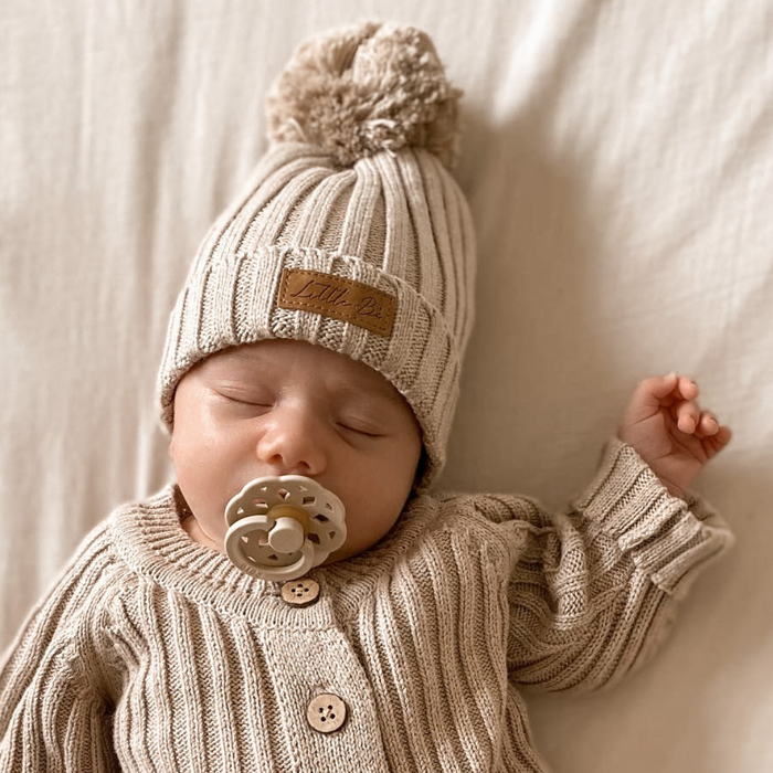 Little B's Knitted Cotton Rib Beanie - Oak