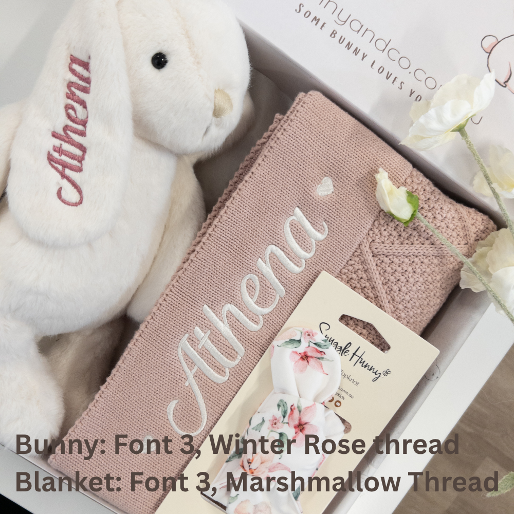 Personalised Bunny & Blanket Gift Hamper - Marshmallow Rosewater