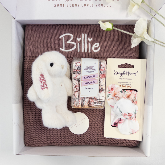 Personalised Bunny & Blanket Gift Hamper - Plum