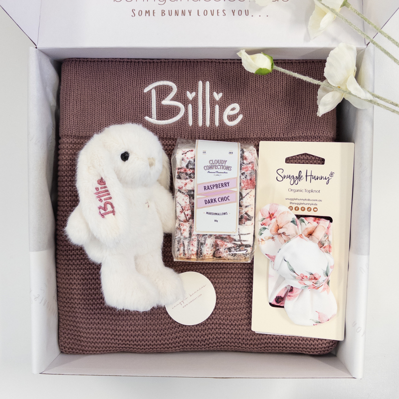 Personalised Bunny & Blanket Gift Hamper - Plum