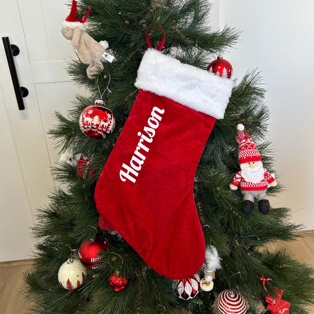 Personalised Christmas Santa Stocking - Red with Fur Trim