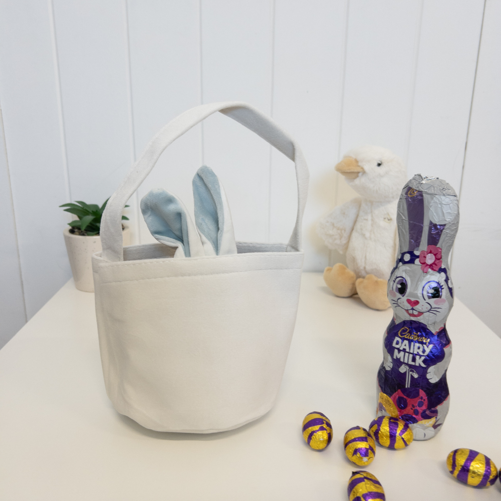 Easter Basket Small Bunny Ears - White & Blue (clearance)