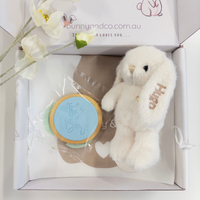 Personalised Baby Boy Snuggle & Treat Box - Marshmallow Snuggle Bunnies
