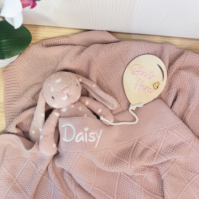 Birth Announcement Plaque - Wooden 'She's Here' Balloon