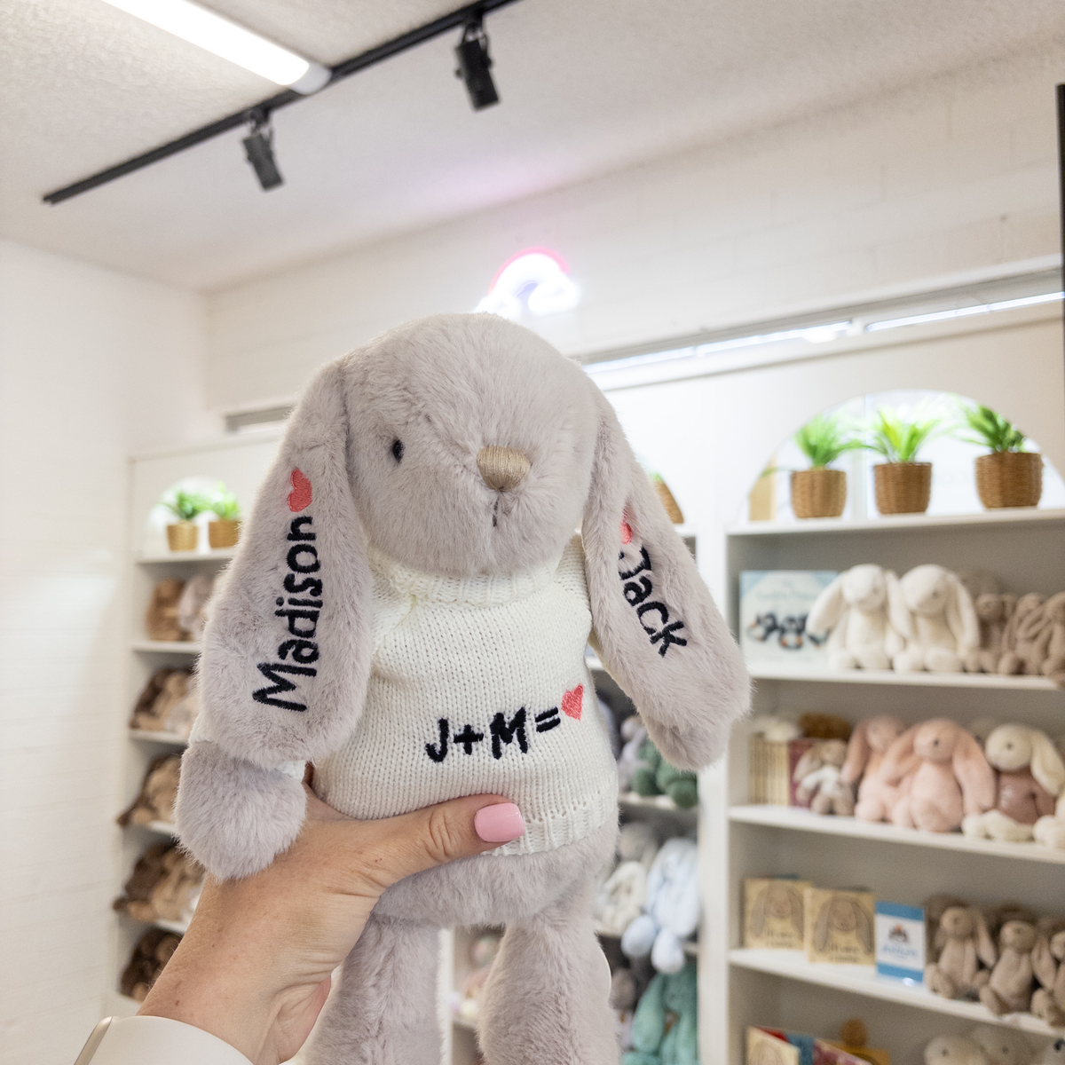 Valentines Day Gift - Personalised Snuggle Bunnies & Jumper - Beige