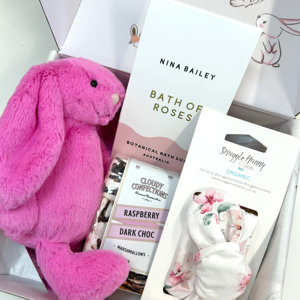 Personalised Small Hot Pink Jellycat Bunny Gift Set