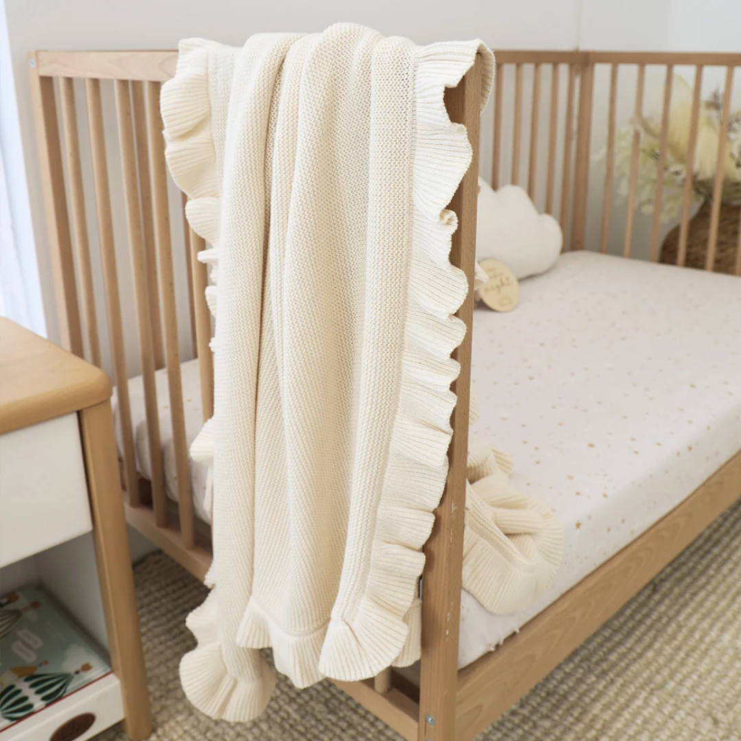 Snuggle Hunny Personalised Ruffle Knit Baby Blanket - Cream
