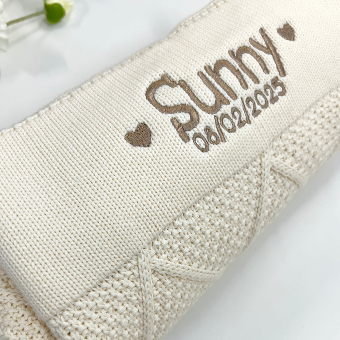 Personalised Diamond Knit Baby Blanket - Milk (NEW!)