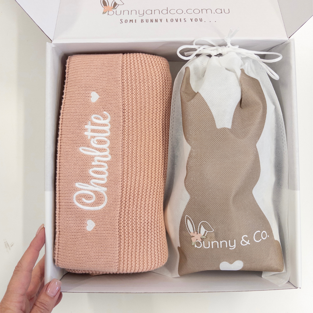 Personalised Bunny & Blanket Gift Hamper - Beige & Pink