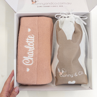 Personalised Bunny & Blanket Gift Hamper - Beige & Pink