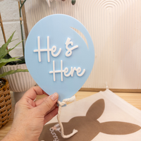Birth Announcement Plaque - 'He's Here' Balloon - Blue