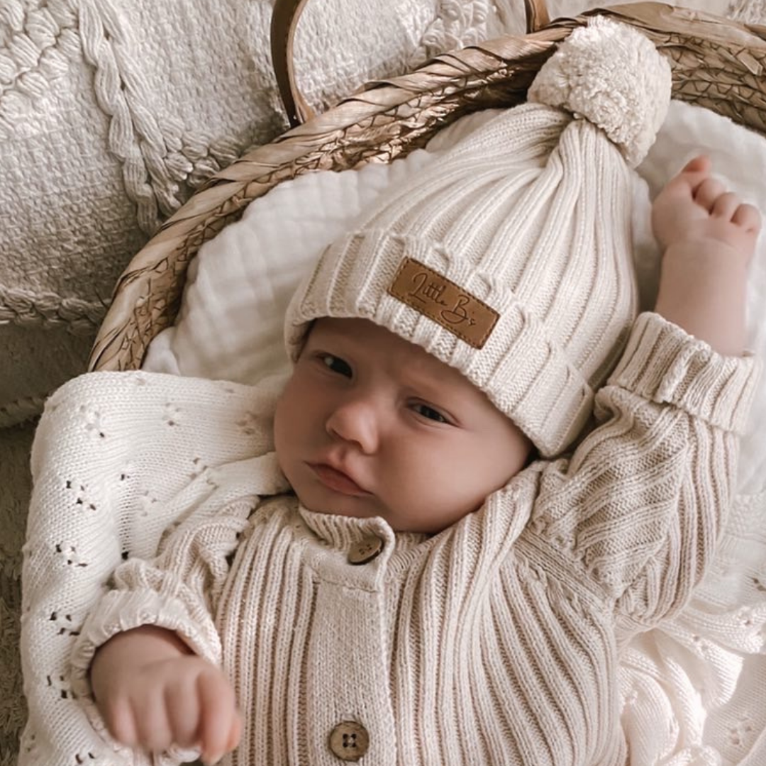 Little B's Knitted Cotton Rib Beanie - Honey Milk