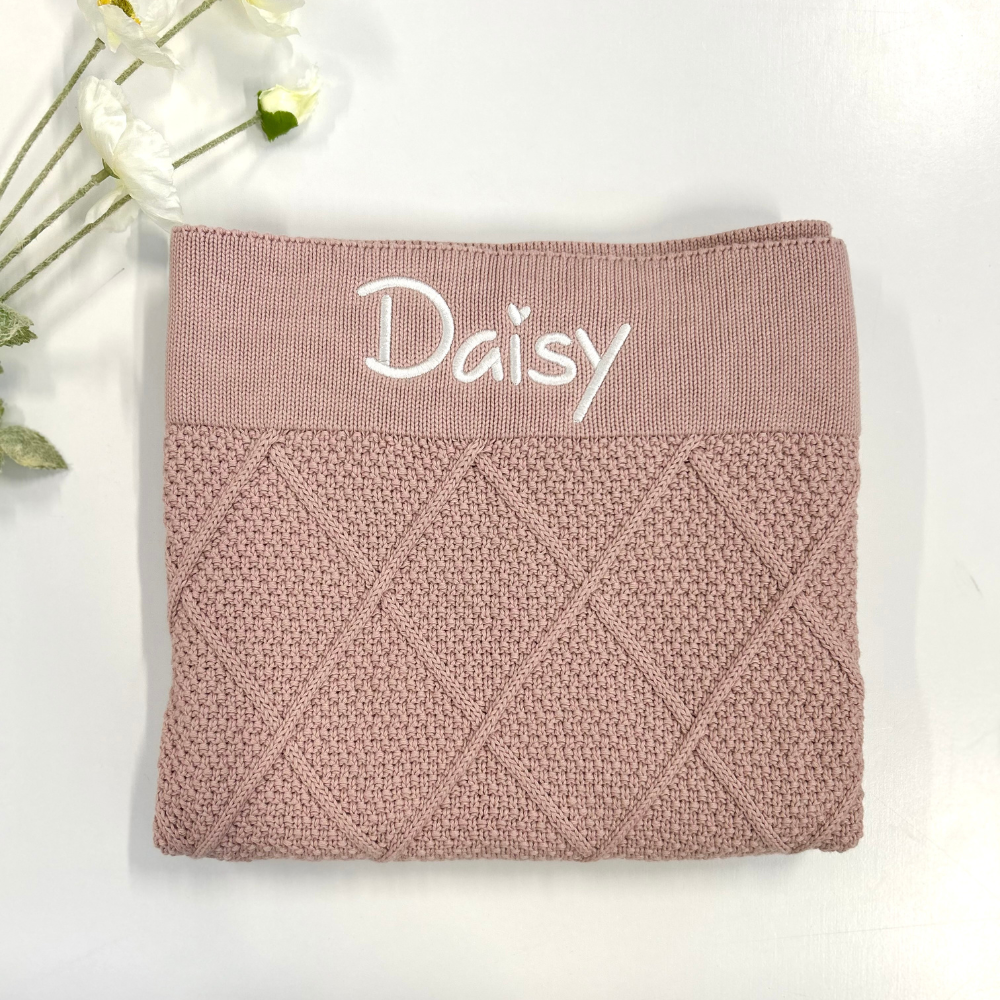 Personalised Diamond Knit Baby Blanket - Rosewater (NEW!)