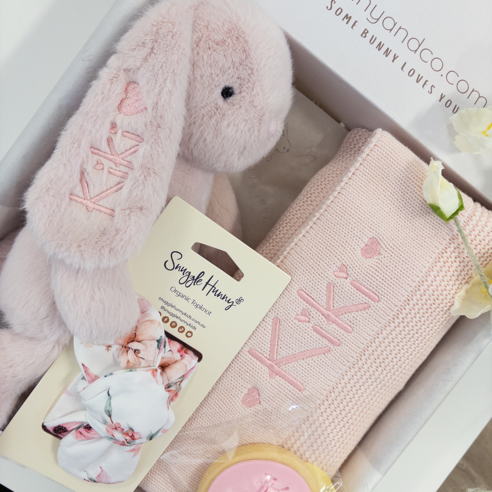 Personalised Bunny & Blanket Gift Box- Baby Pink