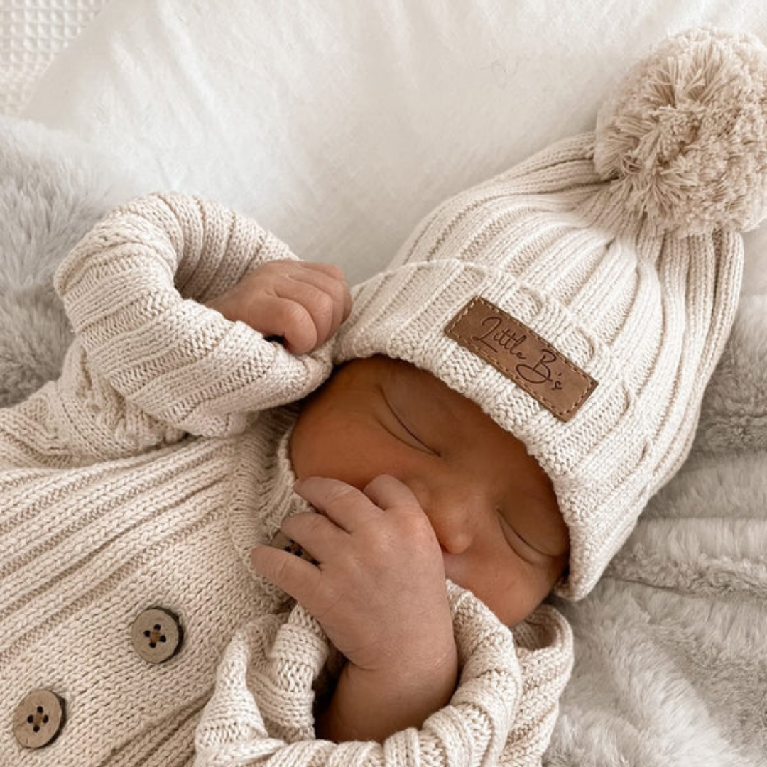Little B's Knitted Cotton Rib Beanie - Honey Milk