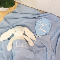 Birth Announcement Plaque - 'He's Here' Balloon - Blue