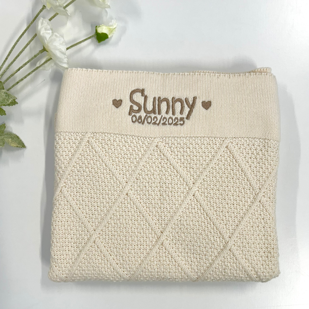 Personalised Diamond Knit Baby Blanket - Milk (NEW!)