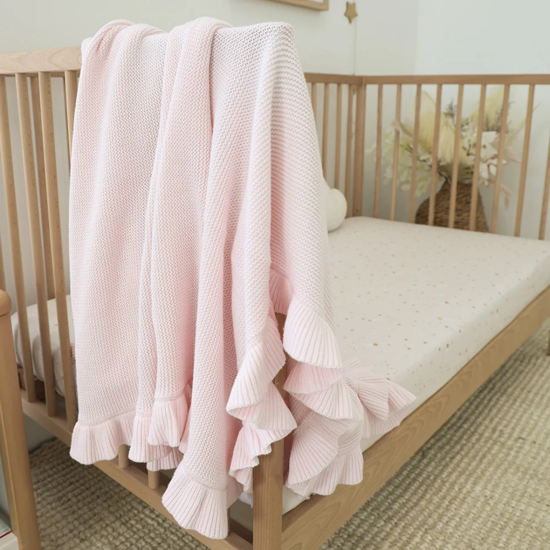 Snuggle Hunny Personalised Ruffle Knit Baby Blanket - Blush Pink