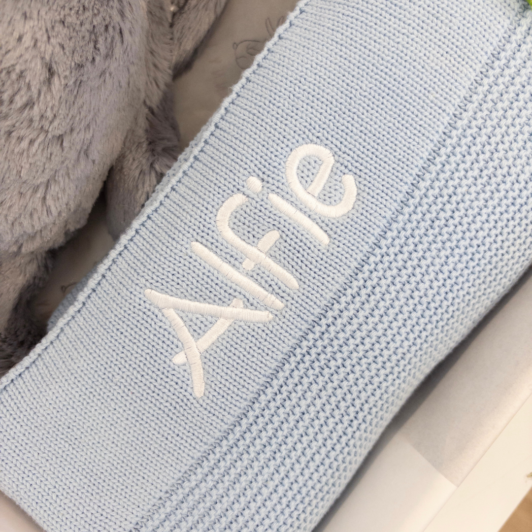 Personalised Bunny & Blanket Gift Hamper - Silver & Blue