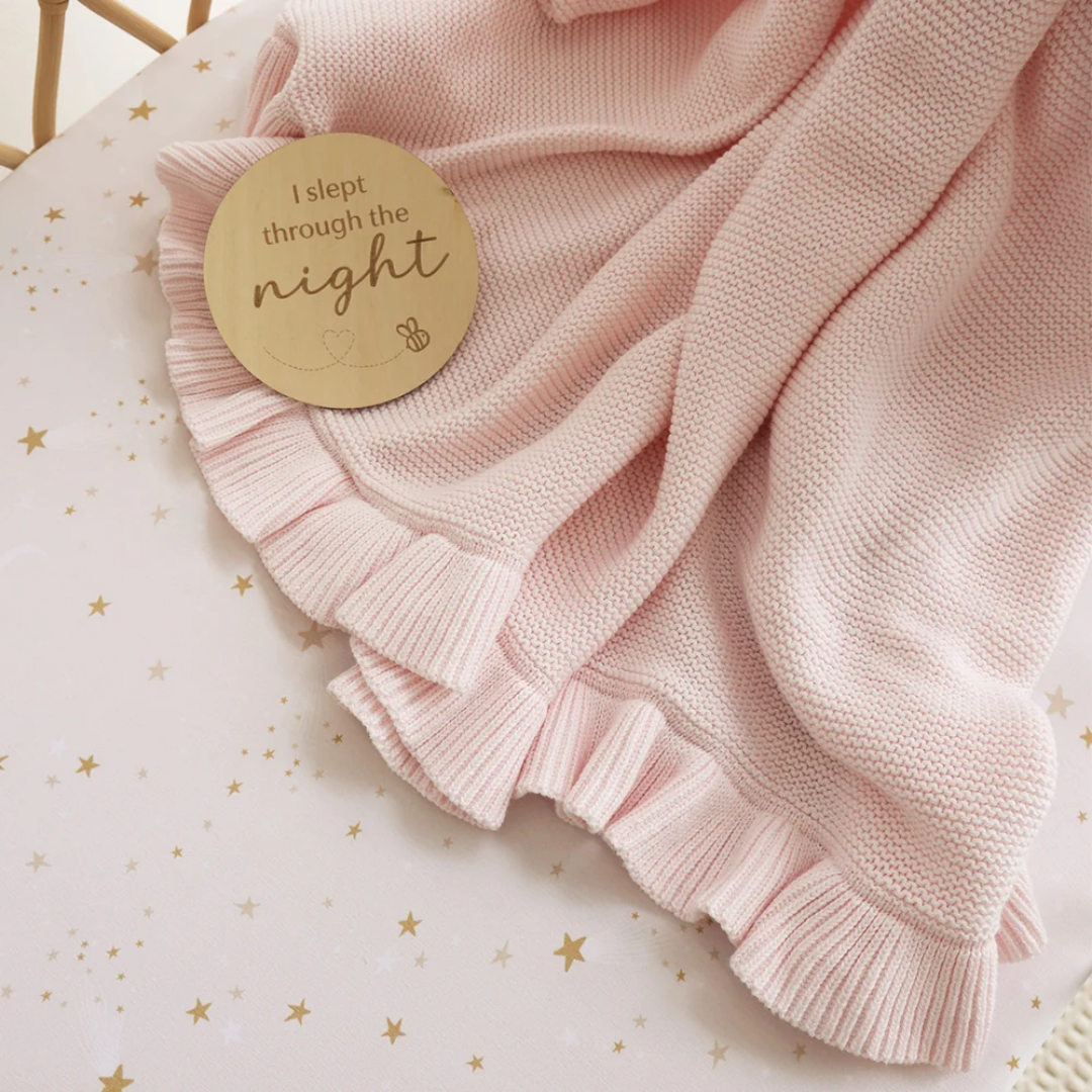 Snuggle Hunny Personalised Ruffle Knit Baby Blanket - Blush Pink