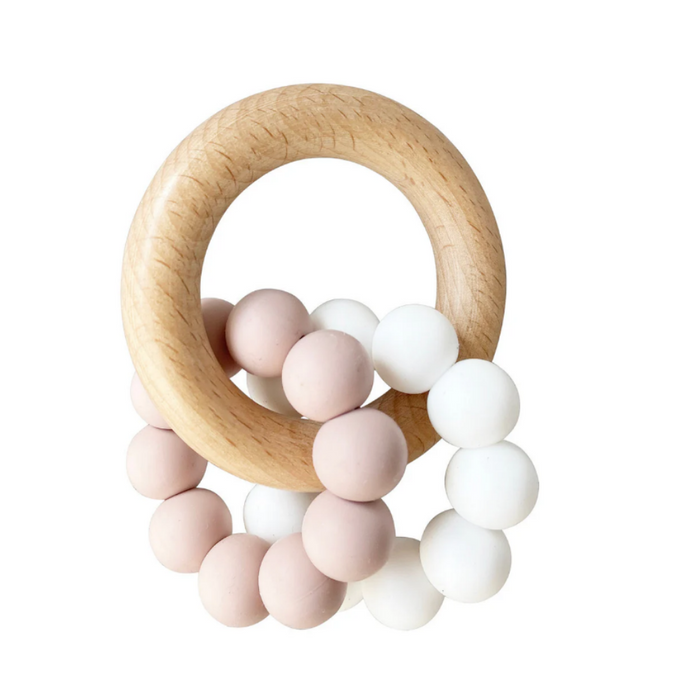 Alimrose | Beechwood Teether Ring Set - Petal & White