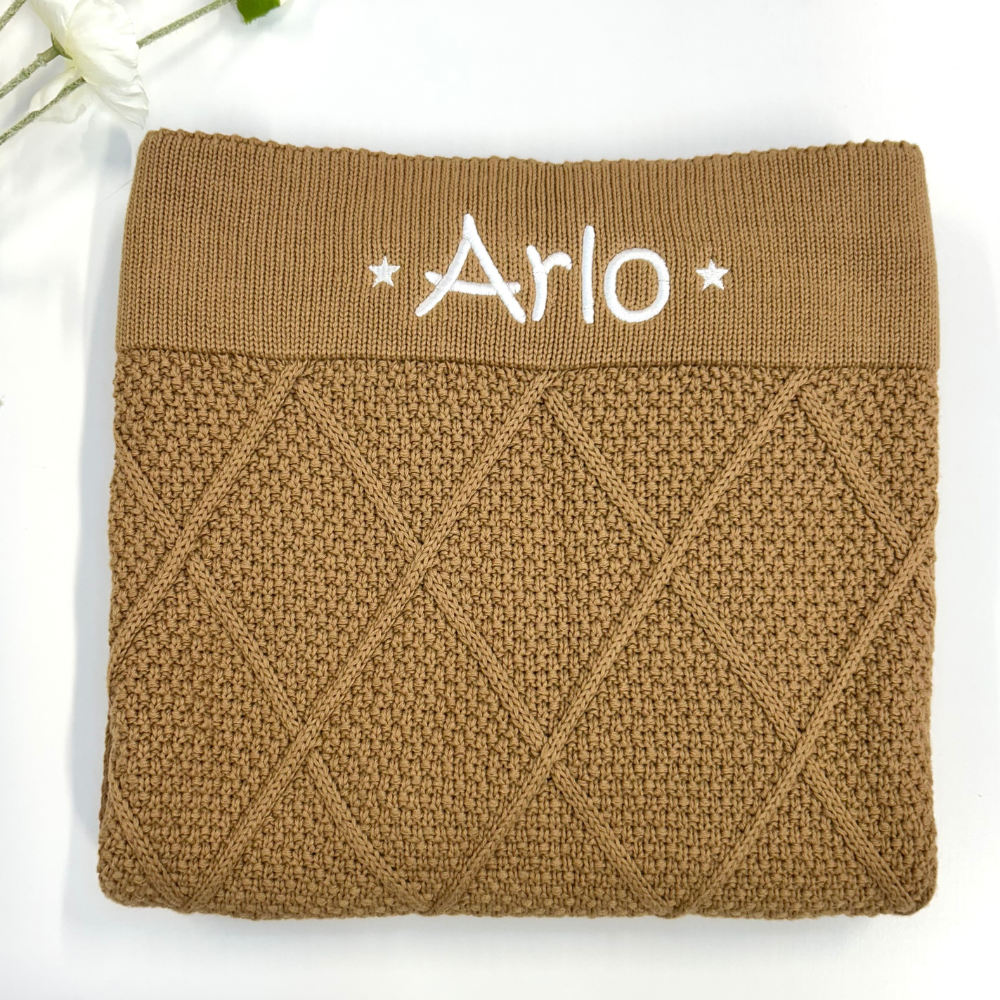 Personalised Diamond Knit Baby Blanket - Biscuit (NEW!)